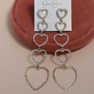 Jessica Simpson,dangling hearts,drop style,shoulder, duster,rhinestone,statement